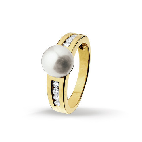 Ongewapend Naar Schema Gouden ring met parel en diamant 4015022 | Trendjuwelier
