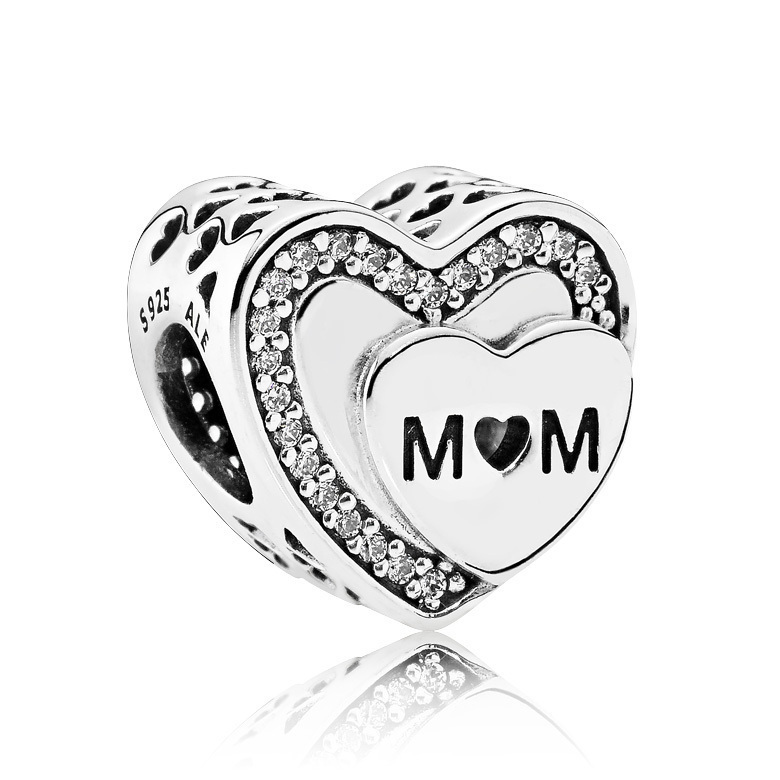 Wegenbouwproces beddengoed pedaal Pandora 792070CZ Bedel Sparkling Heart Mum zilver