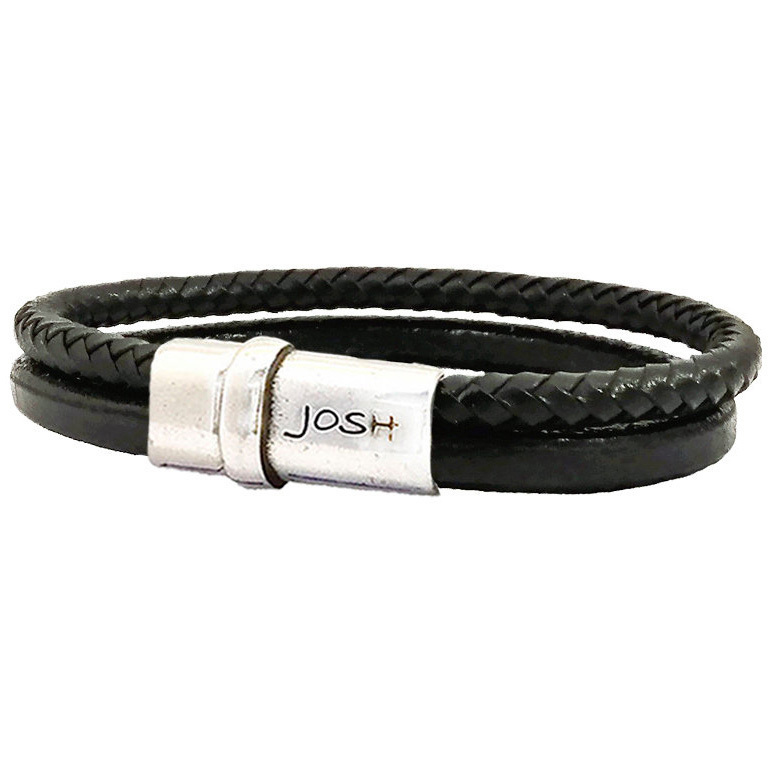 Zegevieren invoegen zin JOSH 09177-BRA-S-BL Armband leder-staal zwart-zilverkleurig 13 mm
