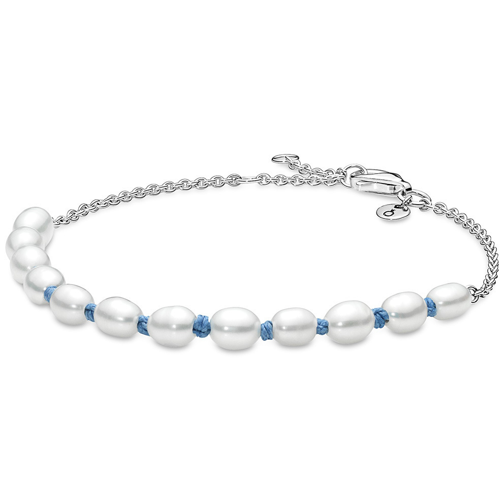 uitgebreid leer tv station Pandora Armband Pearls zoetwaterparel-textiel blauw