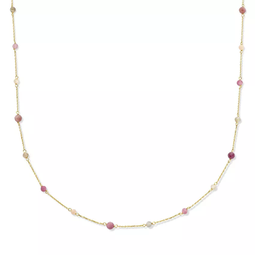 Ketting Bolletjes geelgoud-toermalijn 0,58 ct.roze-wit-oranje-bruin 40-44 cm