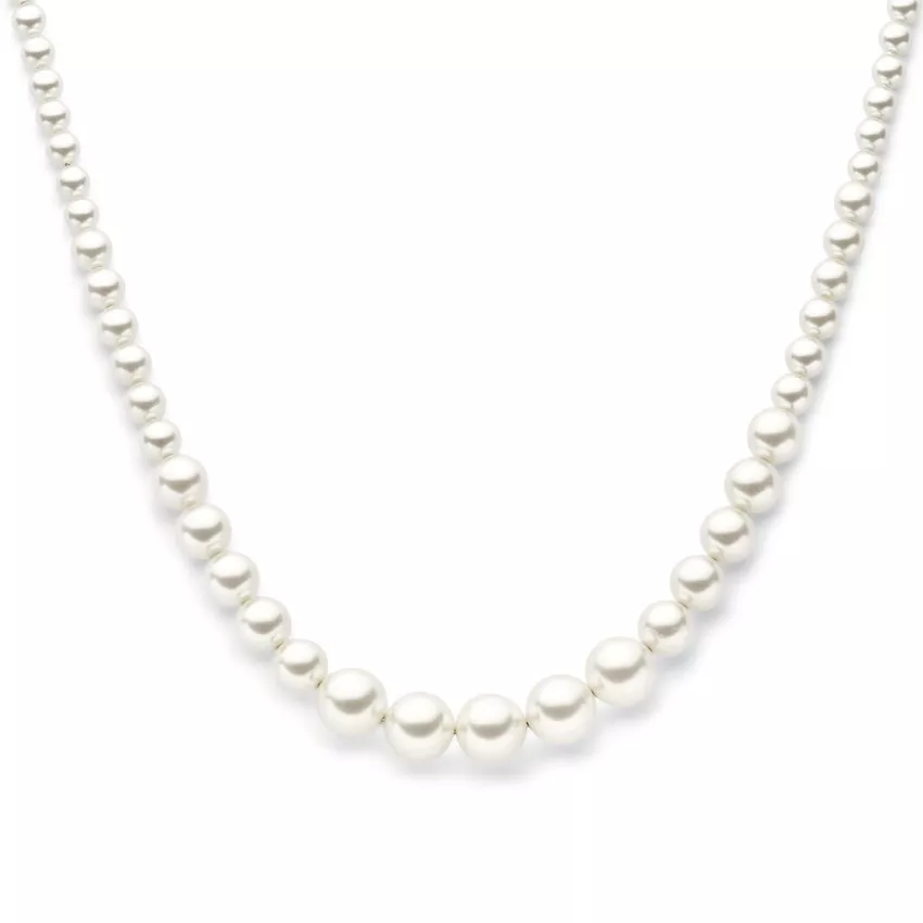 Ketting zilver-synth. parel zilverkleurig-wit 10 mm 41-45 cm