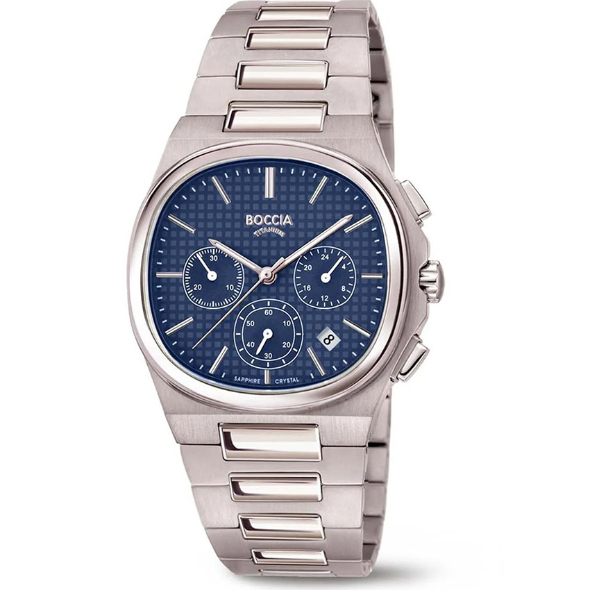 Boccia 3740 01 Horloge Chronograaf titanium zilverkleurig blauw 45 mm