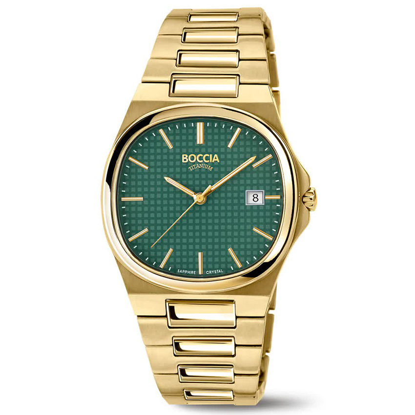 Boccia 3657 05 Horloge titanium goudkleurig groen 37 mm